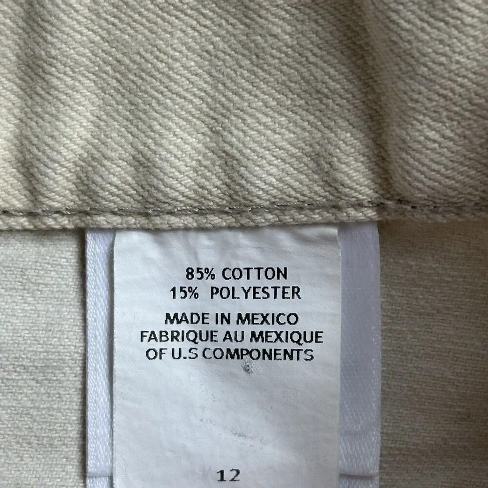 Eddie Bauer Womens 12 Straight Leg Crop Jeans Beige Mid Rise Casual Pants EUC